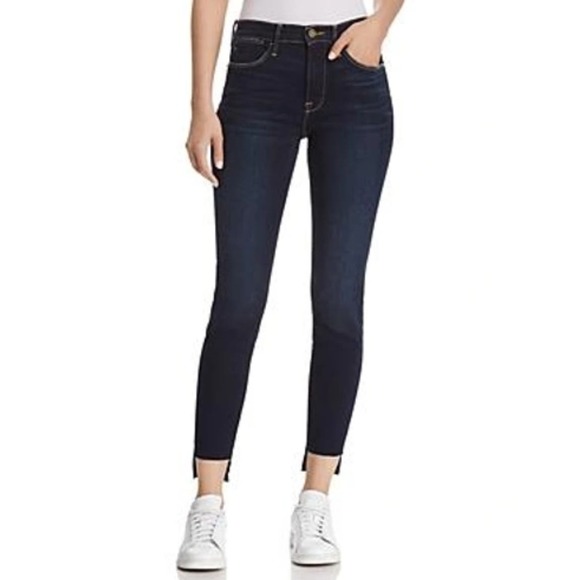 Frame Denim Denim - Frame Cabana Dark Wash Blue Raw-edge Stagger Le High Skinny Jeans Size 25